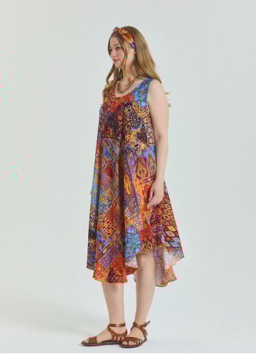 Boat Neck Loose Cut Orange Plus Size Dress 4668